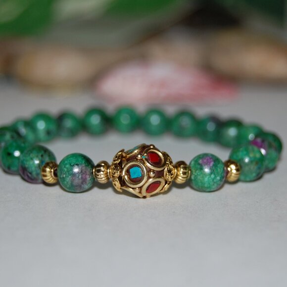 Ruby Zoisite Bracelet,8mm Zoisite Beads,Indian Charm Bracelet - Picture 3 of 3